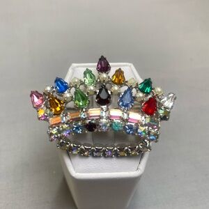 Vintage Signed David Royal Crown Brooch Pin Multi-color Rhinestones 
GLOWS